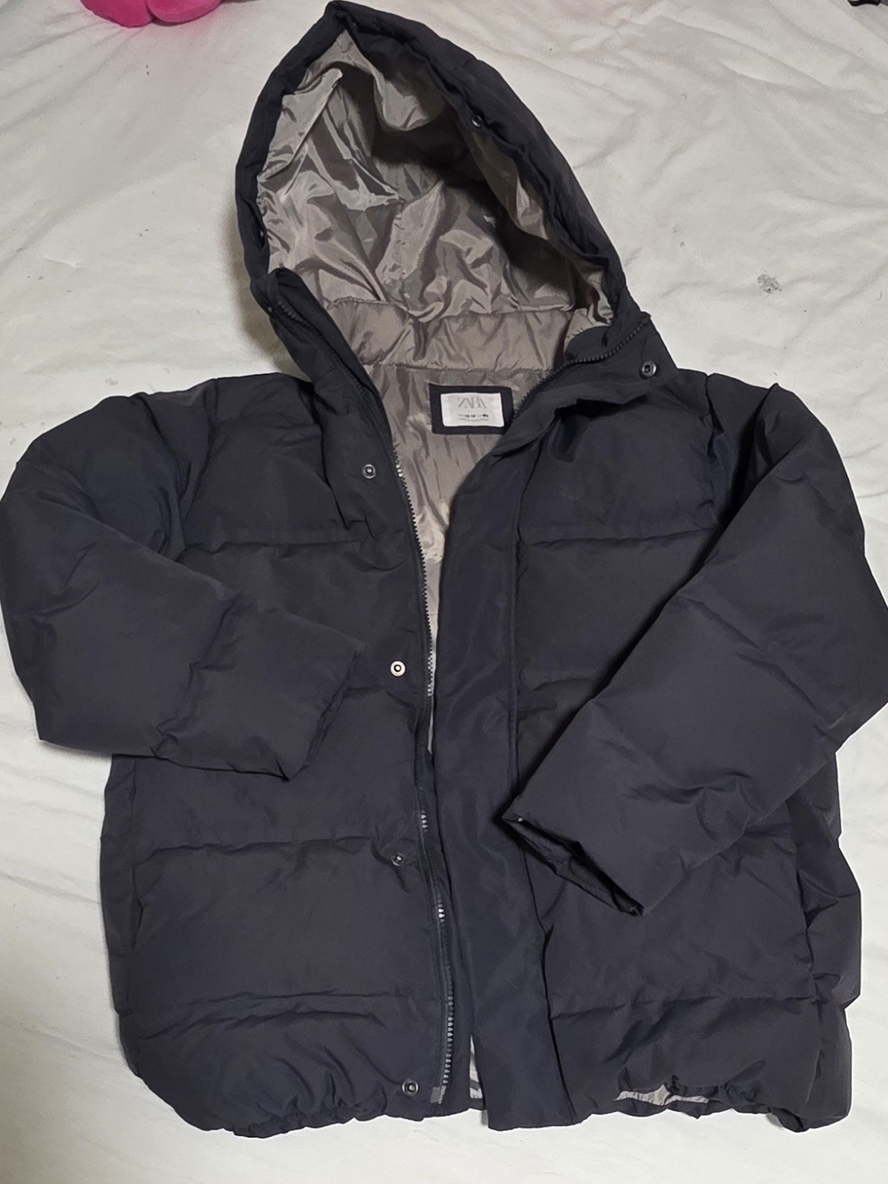 Zara Kid's Gray Hooded Puffer Coat